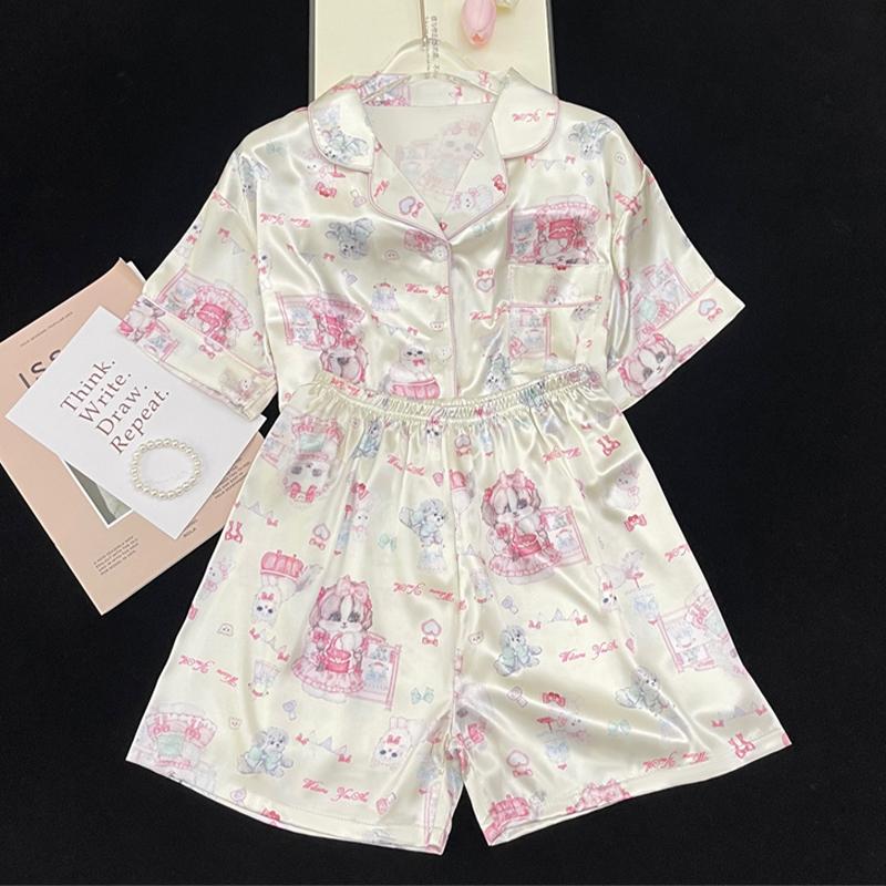 Sweet Kawaii Little Cat & Dog Women's Pajamas Y2k Japan Korean Cartoon Cute Harajuku Nightgown 2024 New Summer Cool Lounges