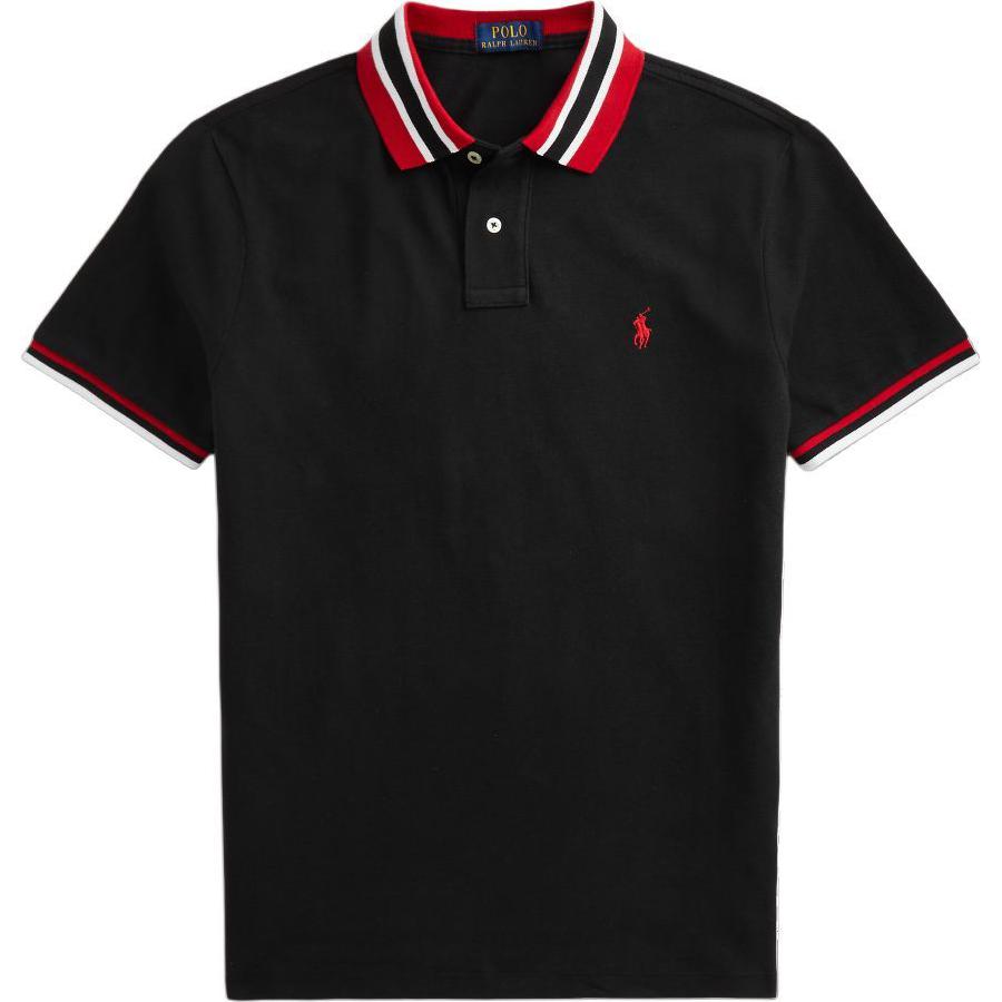 Polo Ralph Lauren Striped Logo Embroidered Vertical Button Short Sleeve Polo Shirt Men tops Black 710828371-001