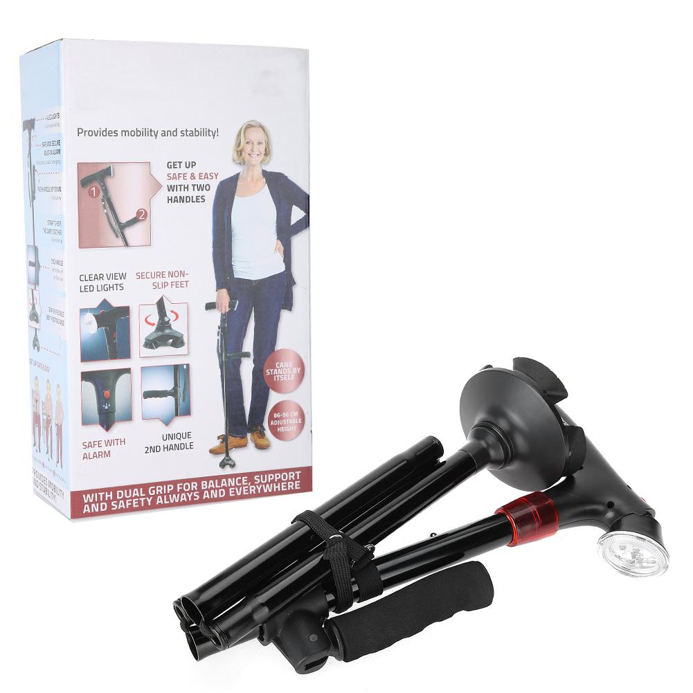 

Складная светодиодная безопасная трость Magic Cane 4 головки, поворотная, надежная база, черная