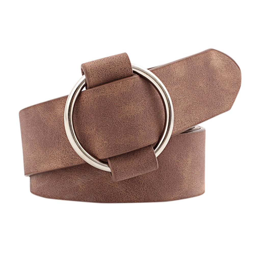 Women Fashion Casual Belts Simple Round Buckle Leather Waistband for Jeans Dress