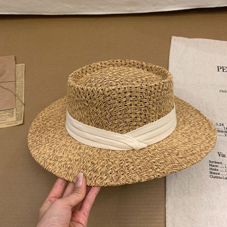

Women s Flat-Brimmed Straw Hat: Summer Woven Wide-Brimmed Flat-Brimmed Formal Hat, Soft Beach Holiday Hat One Size