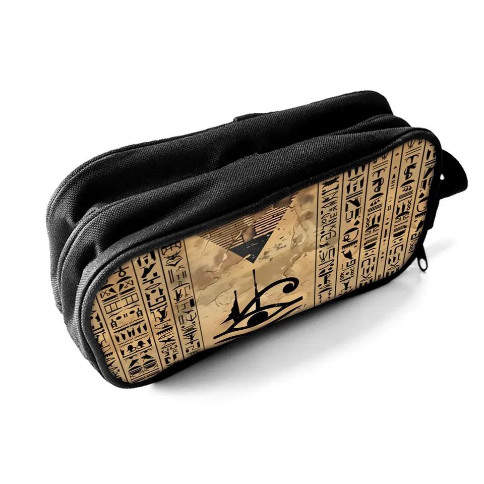 Ägyptische Hieroglyphen Doppellagige Federtasche Tasche 3D Cartoon Design für Jungen/Mädchen Schulbürogebrauch Bestes Geschenk Kinder