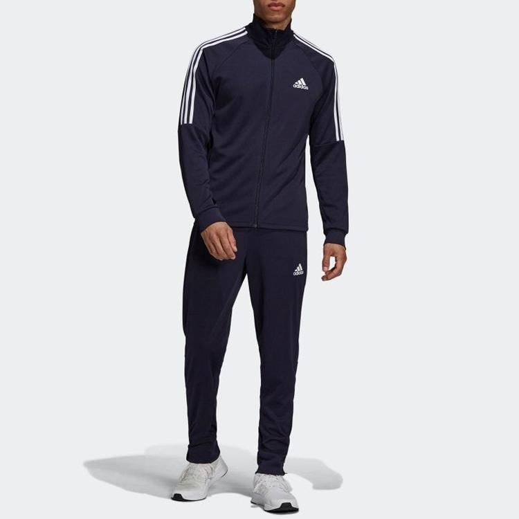 Adidas Striped Logo Print Zipper Slim Fit Sports Suit Men Suits Dark-Blue GT8802