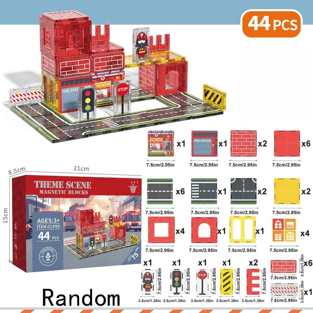 Magnetic Building Blocks Firefighting Theme Magnet Tiles with Fire Truck & Station Kids Montessori STEM Educational Sensory Toys