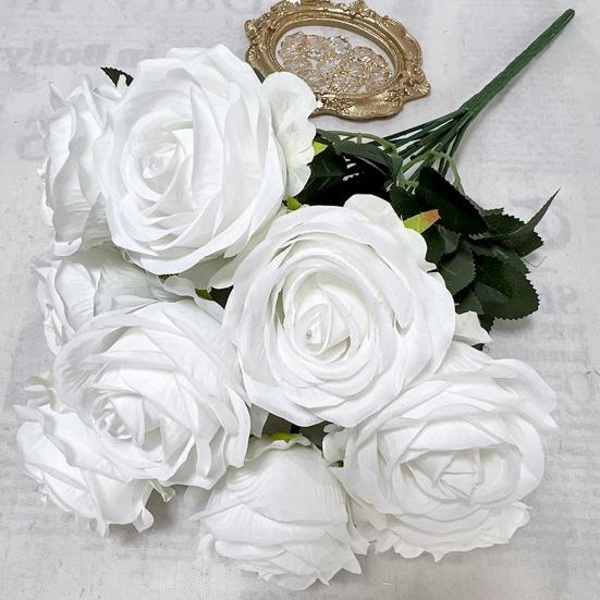 Simulated Roses Bunch Realistic Artificial Roses Faux Rose Bundle with Bendable Stems for Home Decor Parties Weddings Flower Arrangements