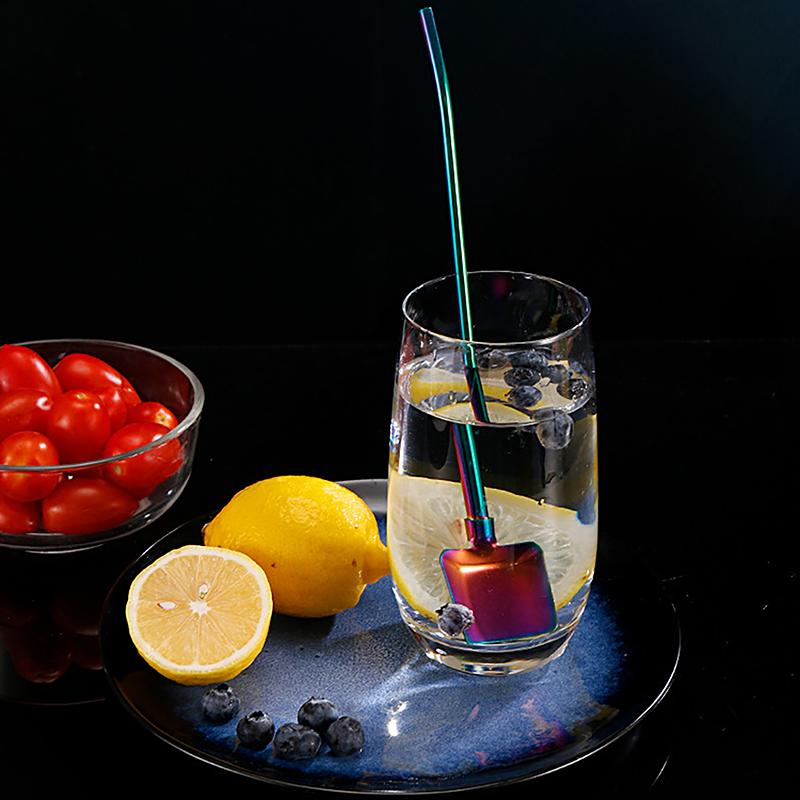 2In1Drinking Straws Spoon Creative Stainless Steel Reusable Drinking Straw