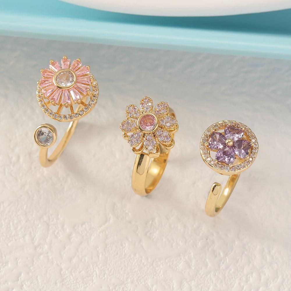 Rotating Design Rotating Ring Female Ring Anxiety Knuckle Jewelry Zircon Ring  Anti Anxiety