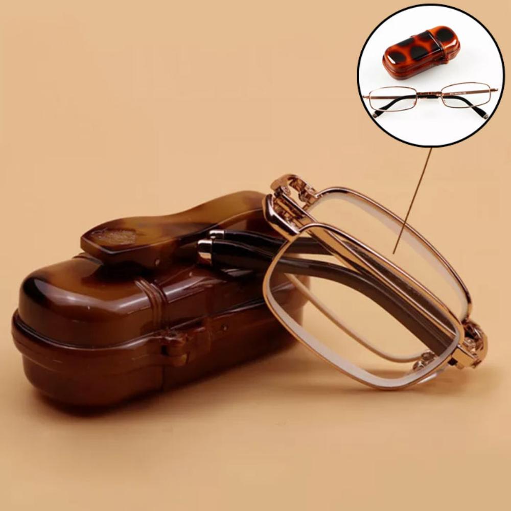 Folding Reading Glasses for Men Women Portable Metal Frame Presbyopic Eyeglasses with Case Unisex Clear Lens