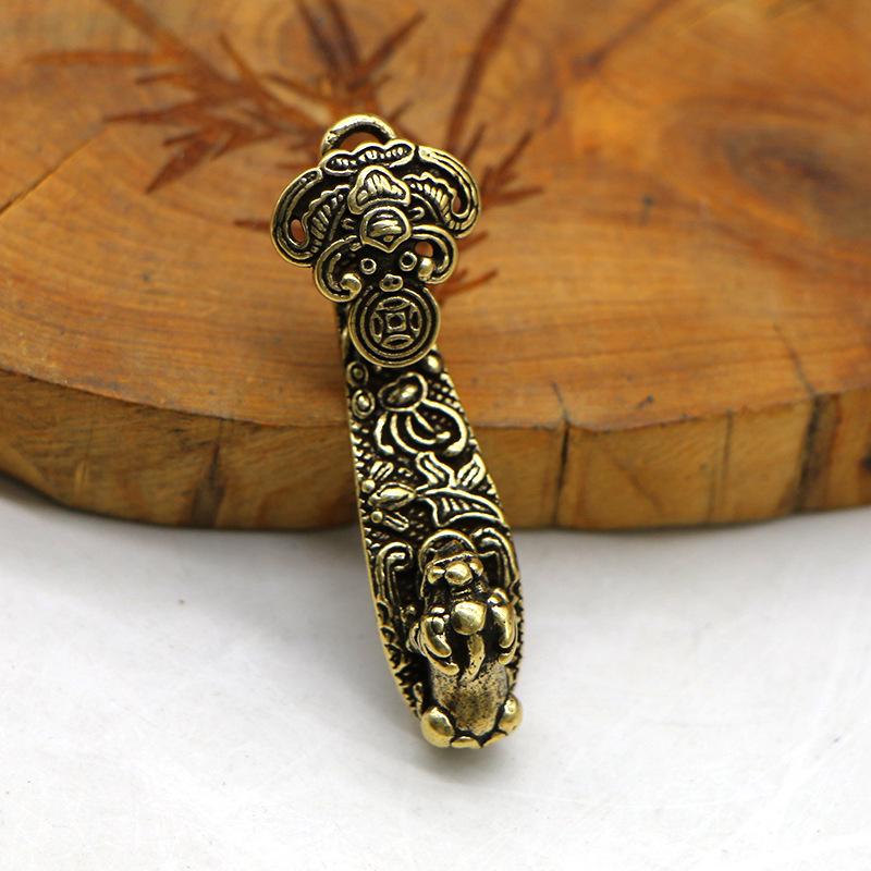 Brass Five Emperors Fortune Pixiu Car Keychain Pendant