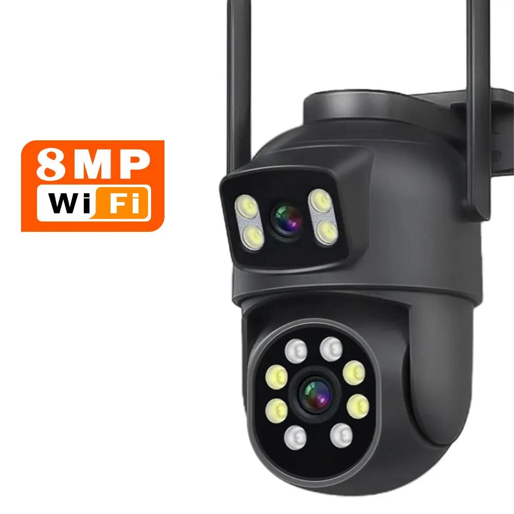 

4K 8MP Len Wifi PTZ Outdoor Dual Screen AI Human Auto Tracking CCTV Security Video Surveillance Camera Audio P6slite Black No SD Card