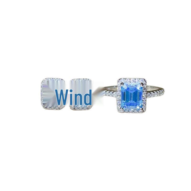Blue Sapphire Moissanite Ring & Earring Set - Ice Blue Diamond Classic Fashion Style