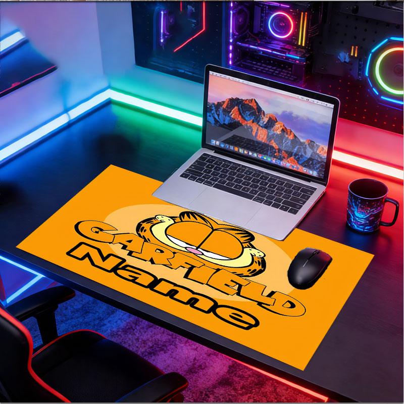 Custom Name Personalized Garfield Pattern Mousepad, Laptop PC Desk Mat, Decorative Desk Mat for Home Keyboard Pad Gift