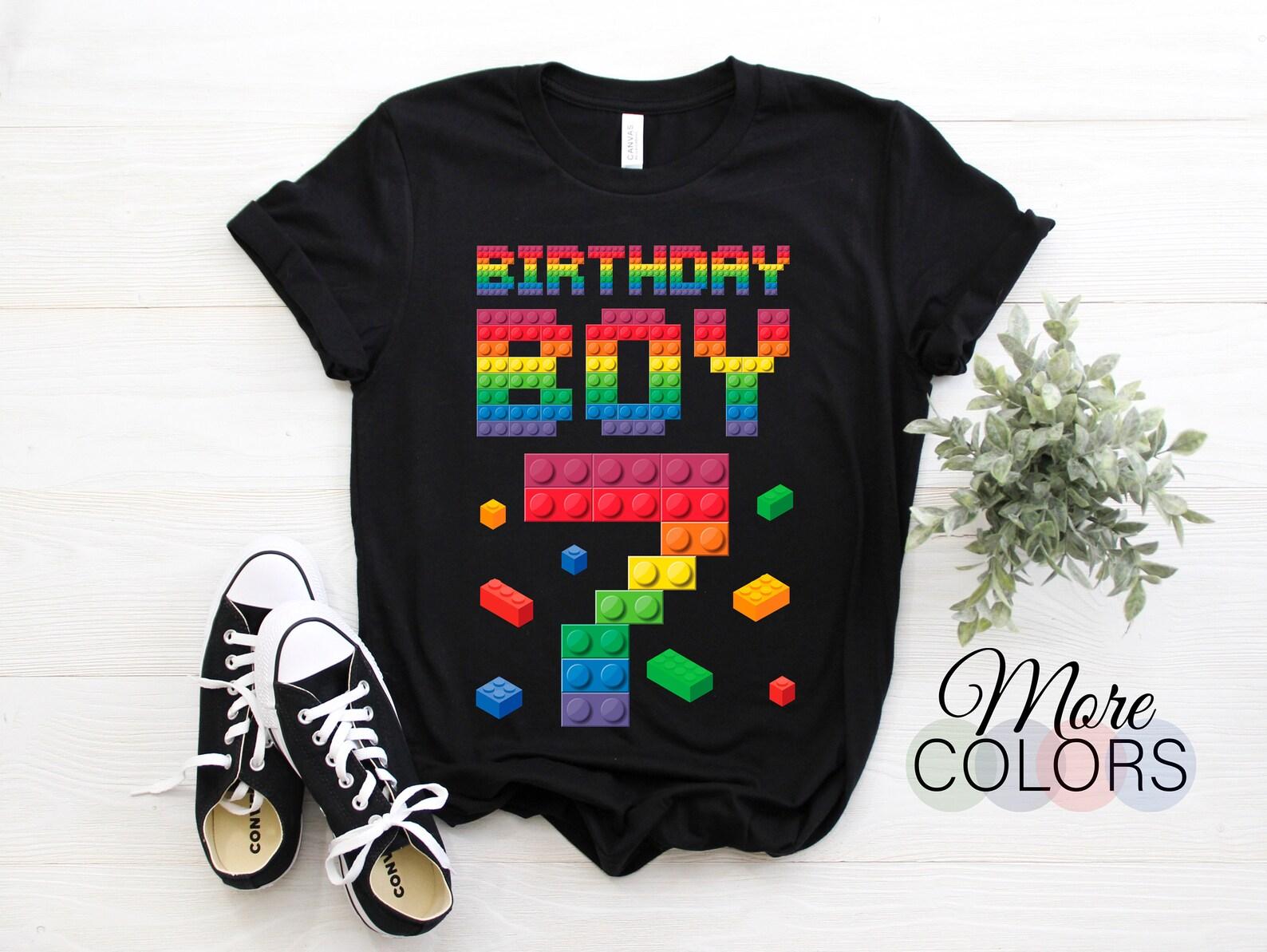 Birthday Boy 7 Years old Seven Master Builder Building Blocks Brick Builders Toys Lover Gift T-Shirt, Playing Build Builders Party Present, 110
