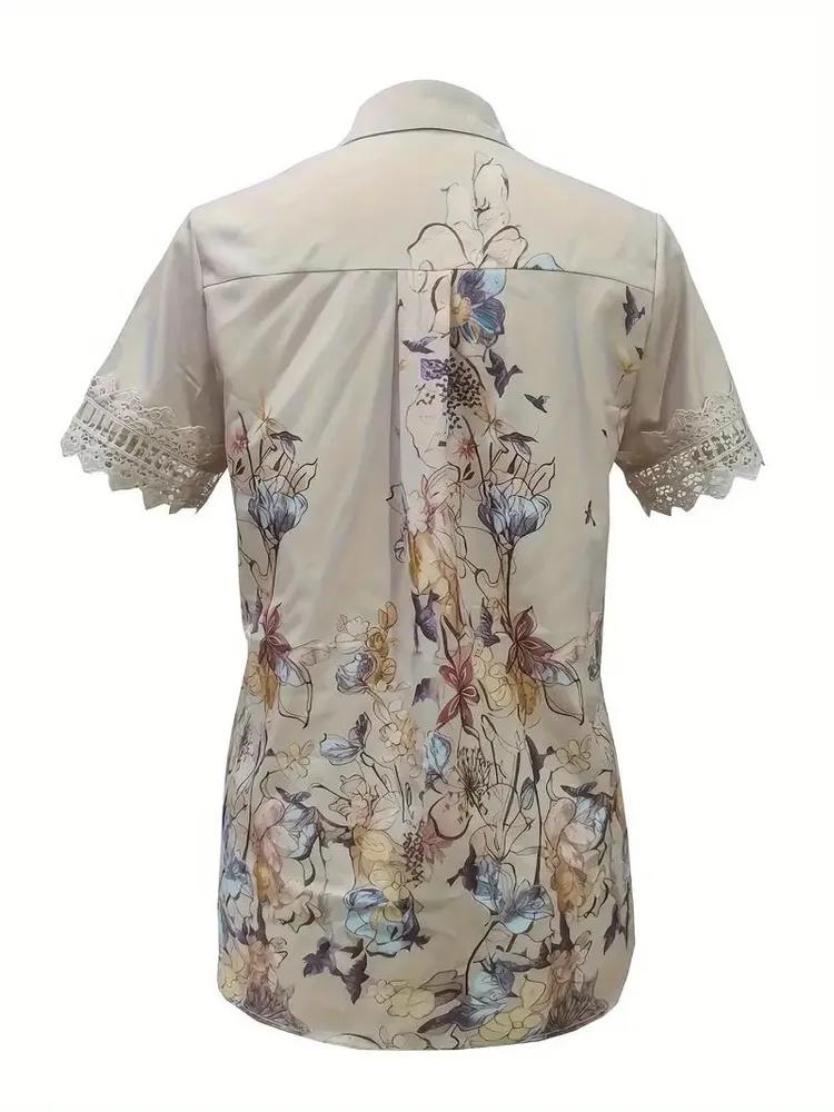 V-neck Button-stitched Short-sleeved Women's Casual Shirt