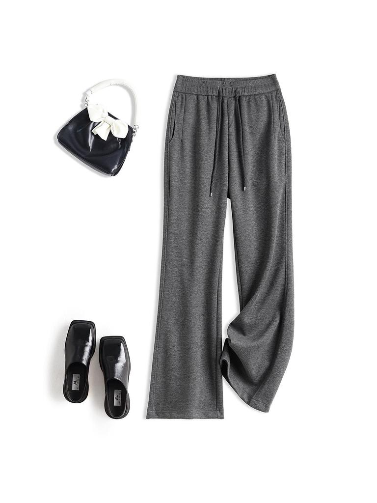 Women's 2025 Winter Woolen Micro Flare Velvet Pants: Floor-Length, Straight-Leg, Sports Casual