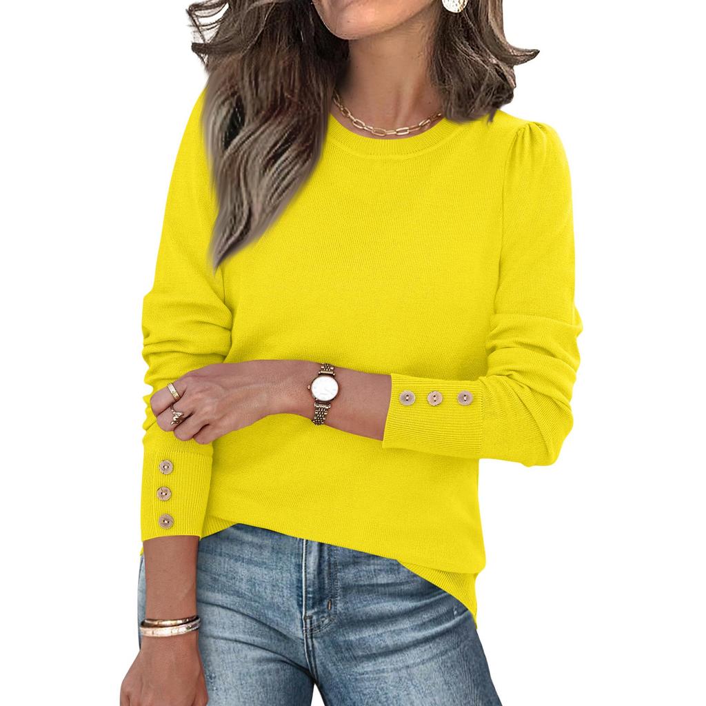 Damska Moda Sweter z Długim Rękawem Zapinany na Guziki, Mankiety, Miękka Dzianina, Modne Topy, Jednolity Kolor