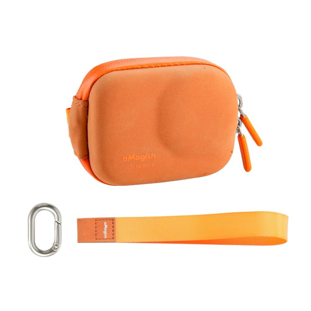 Leather Exterior Camera Storage Bag for DJI Action 6/5Pro/4/3/GoPro/Insta360 Ace Pro оранжевый