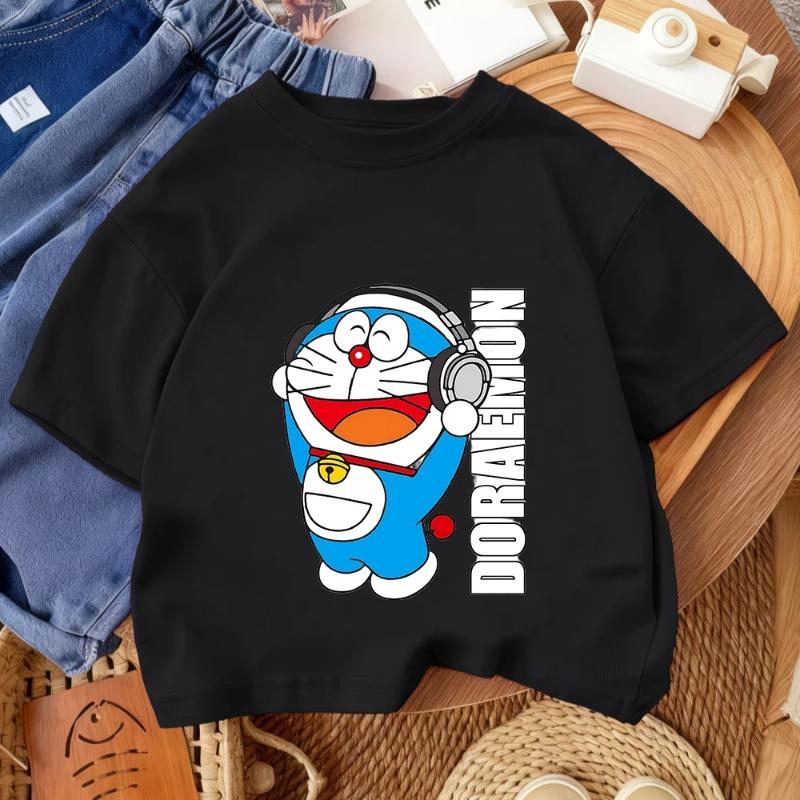 2026 Summer Boys and Girls Round Neck T-Shirt Cute Cartoon Doraemon Fashion