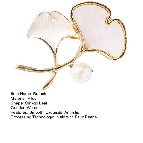Lady Clothes Brooch Ginkgo Shape Bag Faux Pearl Decor Leaf Coat Collar Hat Scarf