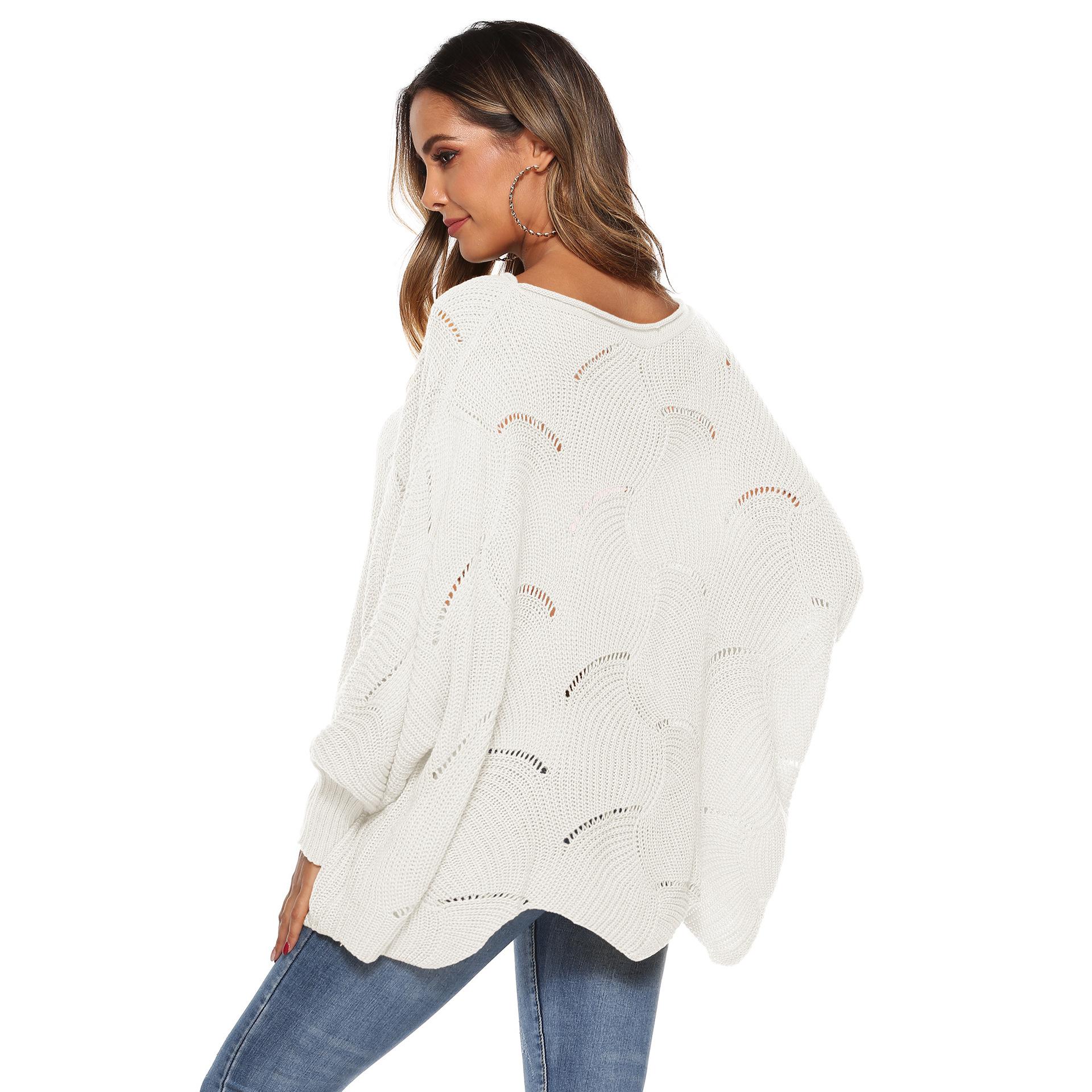 Осенне-зимний женский асимметричный свободный свитер с рукавами-фонариками «летучая мышь» — фото 5