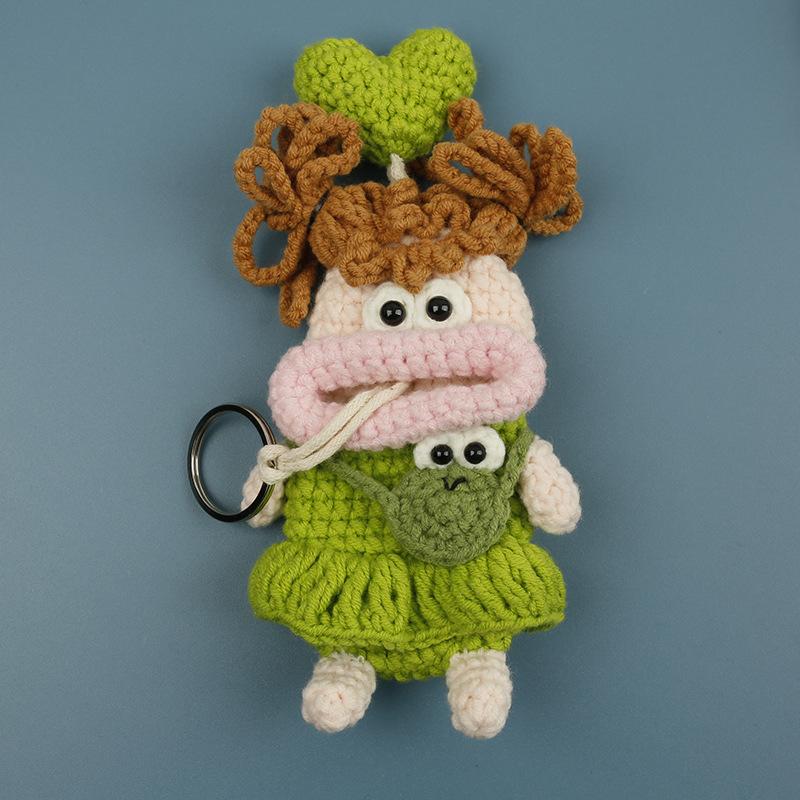 Animal Series Funny Sausage Mouth Doll Crochet Keychain Cute Crochet Bag For Car Keys Holder Knitted Doll Bag Keyring Custom