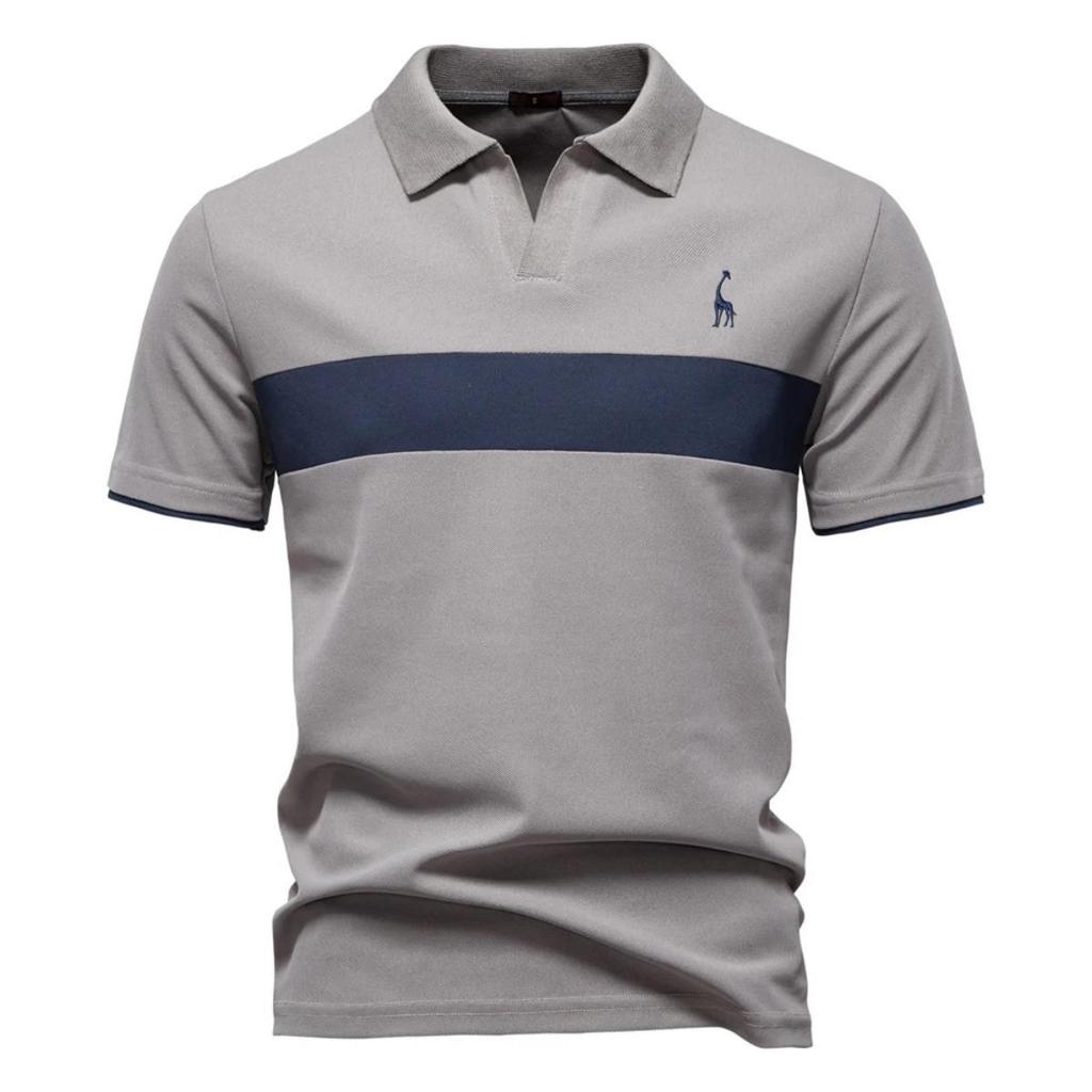 Men's V-Neck Striped Polo Shirt Breathable Slim Fit Polo Shirts for Men Lightweight Casual Athletic Polo