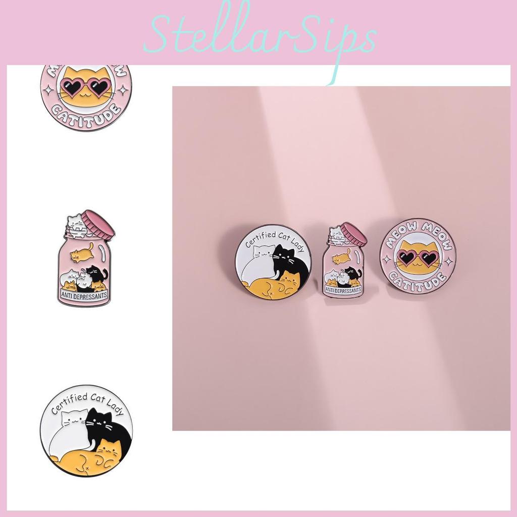 Adorable Cartoon Cat Brooches With Colorful Metal Badges For Trendy Bag Accessories