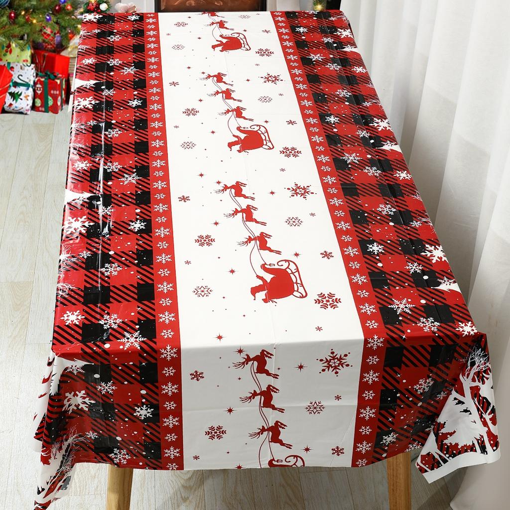 Christmas Plastic Tablecloth Plaid Xmas Tree Elk Table Cover Christmas Decorations for Home 2026 Navidad Noel Gifts Table Decor