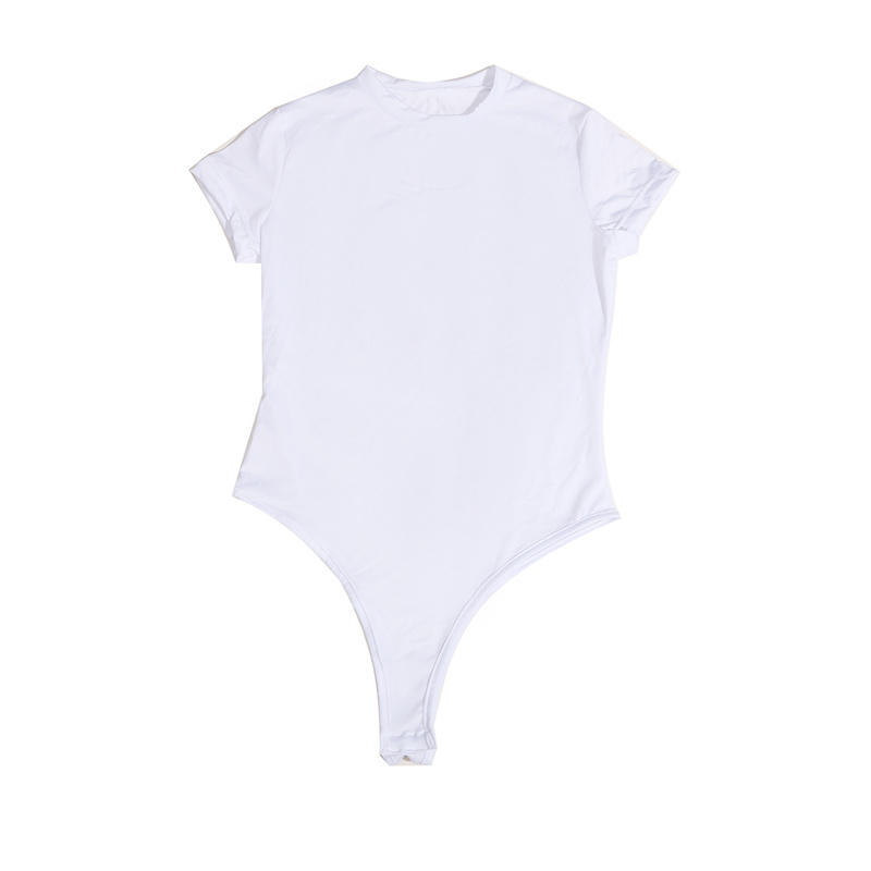 Women’s Short Sleeve O Neck Bodysuit Tight Fitting Solid Color Sexy Open Design Casual Outfit Matching Skinny One-Piece Body Top