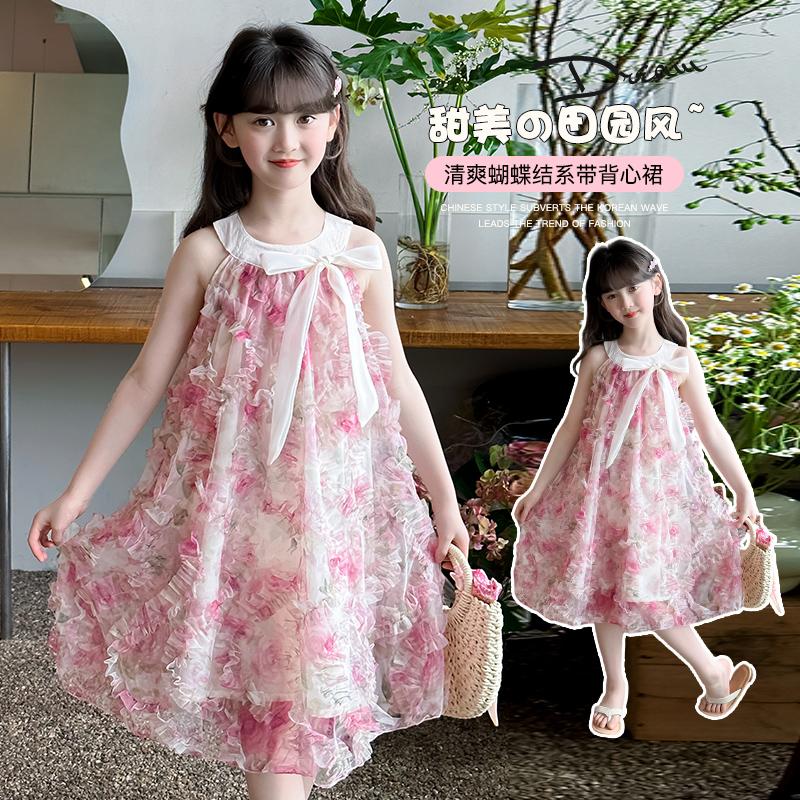 Girls' Summer Sleeveless Vest Skirt 2026 New Style Children's Fashionable Sweet Bow Tie Dress Trendy