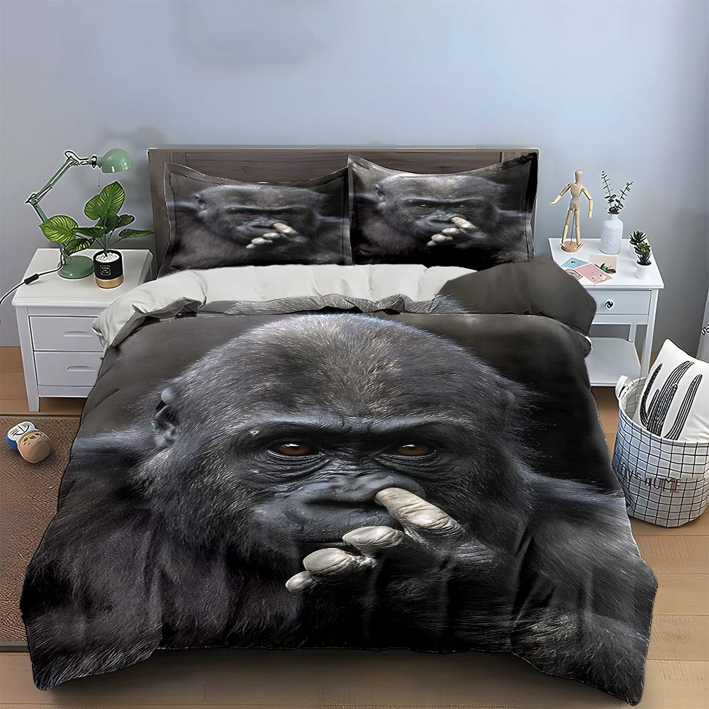 Set Copripiumino con Design di Gorilla che si Tira il Naso (1*Copripiumino 2*Federe, senza piumino)