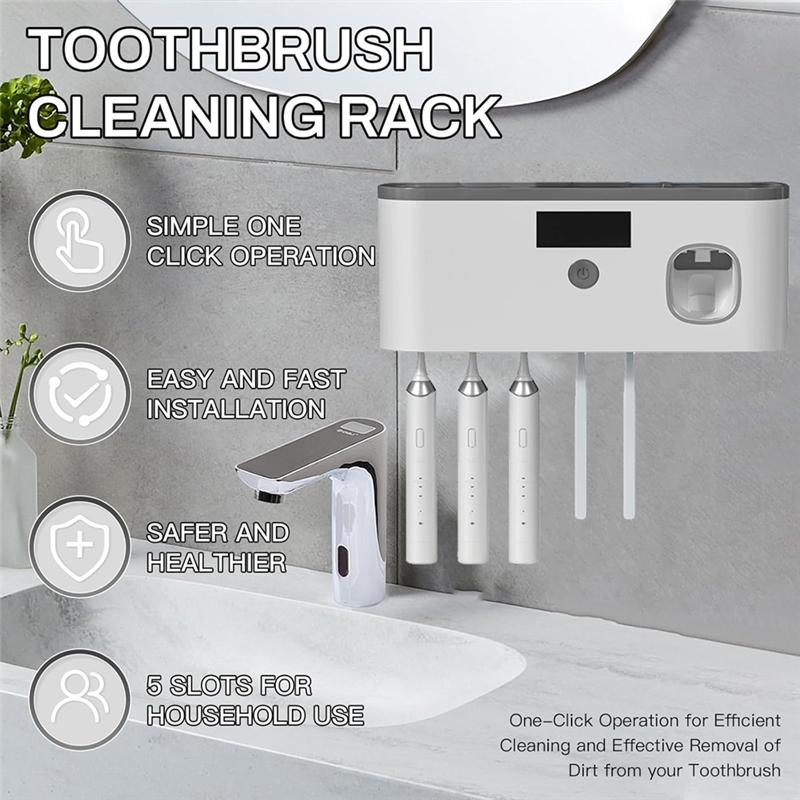 Toothbrush Storage Box Rack With 5 Slots USB Rechargeable Disinfect Automatic Toothpaste Dispenser Functionality