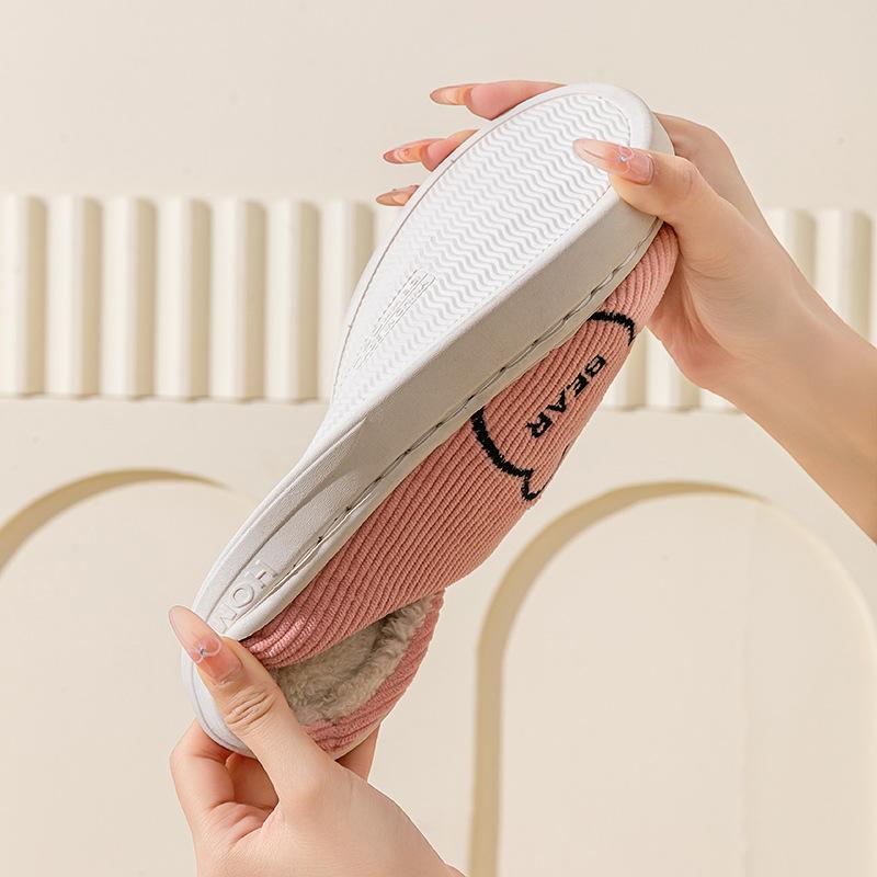 Cartoon Non-slip Thick-soled Cotton Slippers, Home Indoor Warm Fluffy Slippers, Winter Plush Shoes