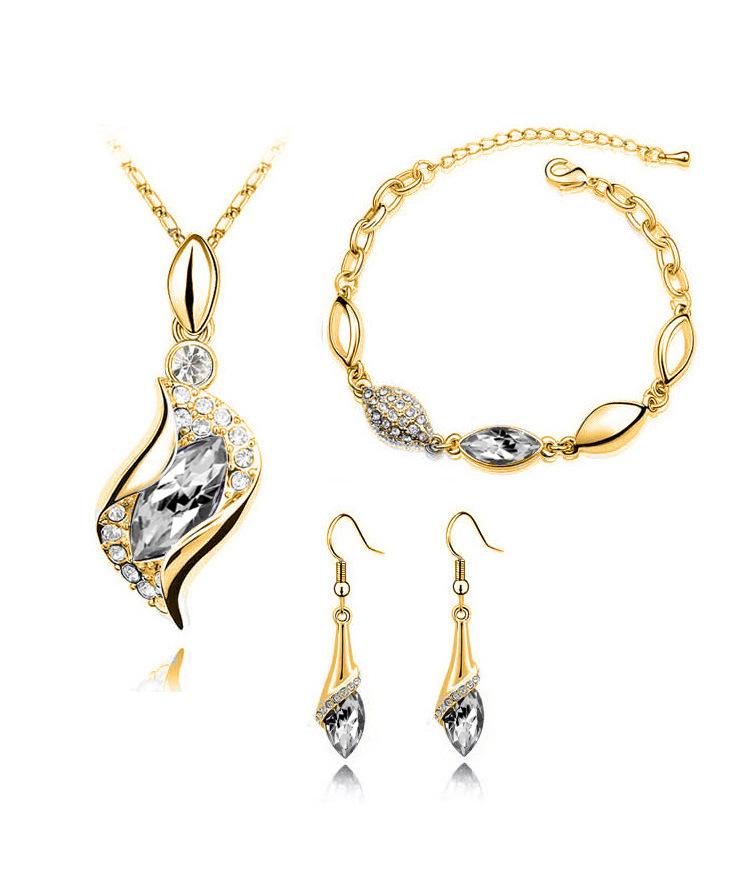 Nouvelle Mode Cristal Collier Bracelet Boucles d'Oreilles Zircon Ensembles pour Femmes Conjuntos De Joyeria