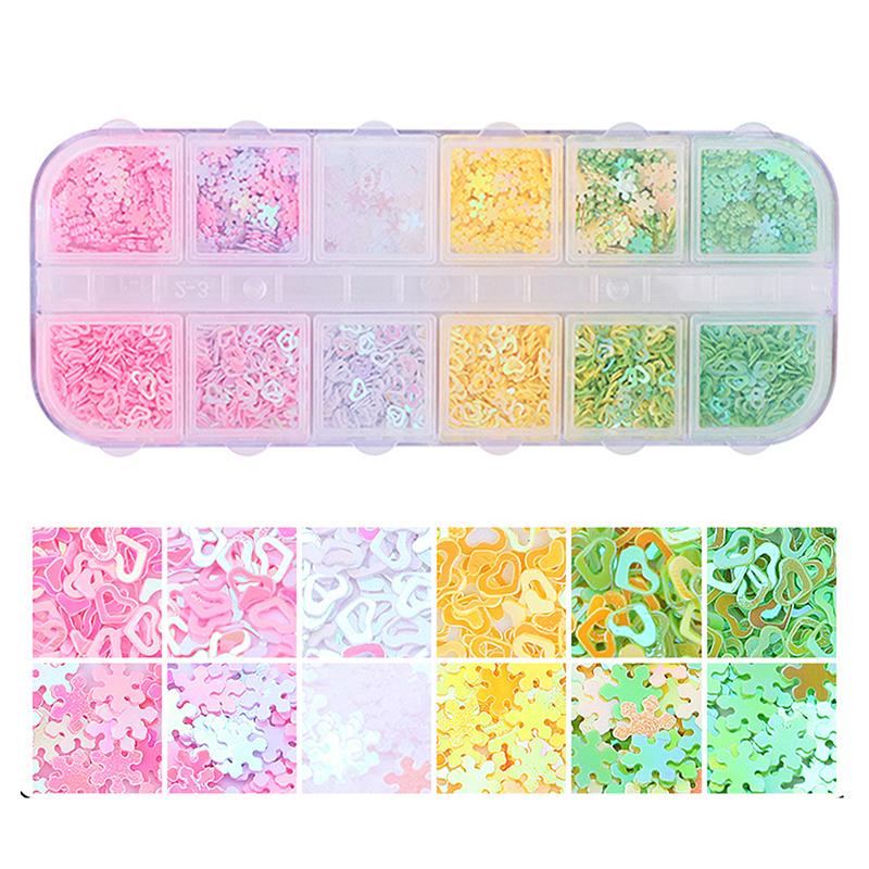 Holográfico Doce Amor Coração Nail Art Glitter Lantejoulas Brilhante Laser Fluorescente Estrela Borboleta 3D Decorações de Unhas Acessórios