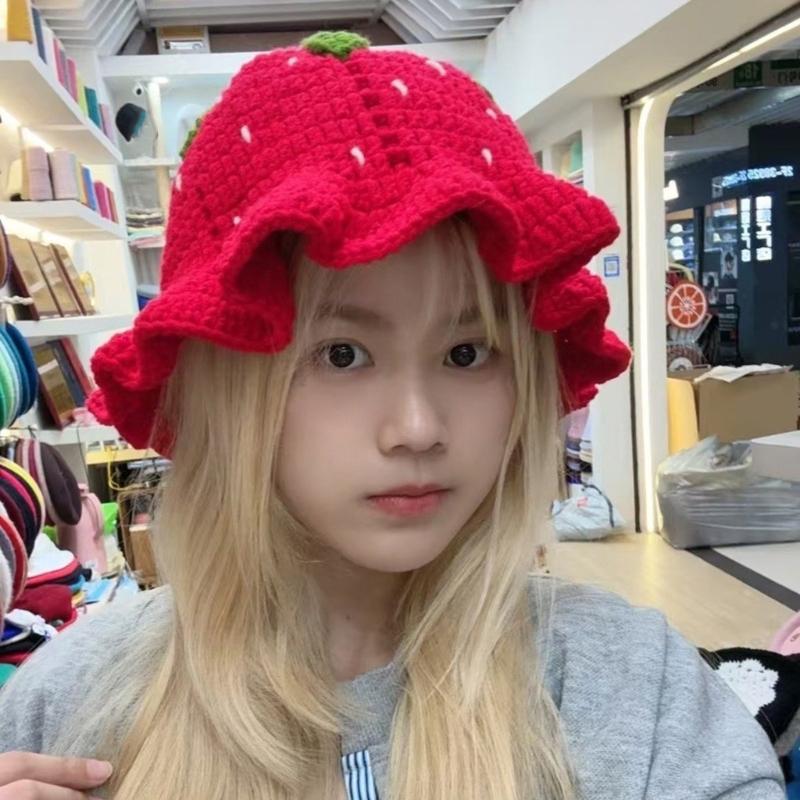 Handmade Strawberry Hat Handwoven Strawberry Openwork Crocheted Hat for Music Festival Stylish Strawberry Fisherman Hat