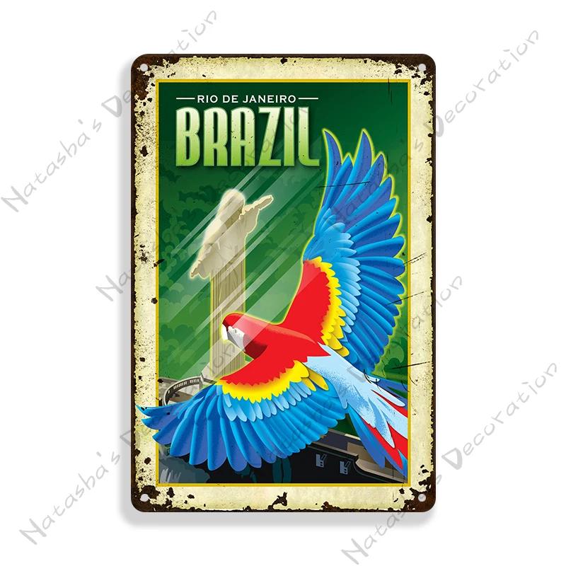 Brazil Vintage Poster Rio De Janeiro Metal Sign Landscape Decorative Sign Retro Metal Plaque Man Cave Pub Home Club Wall Decor