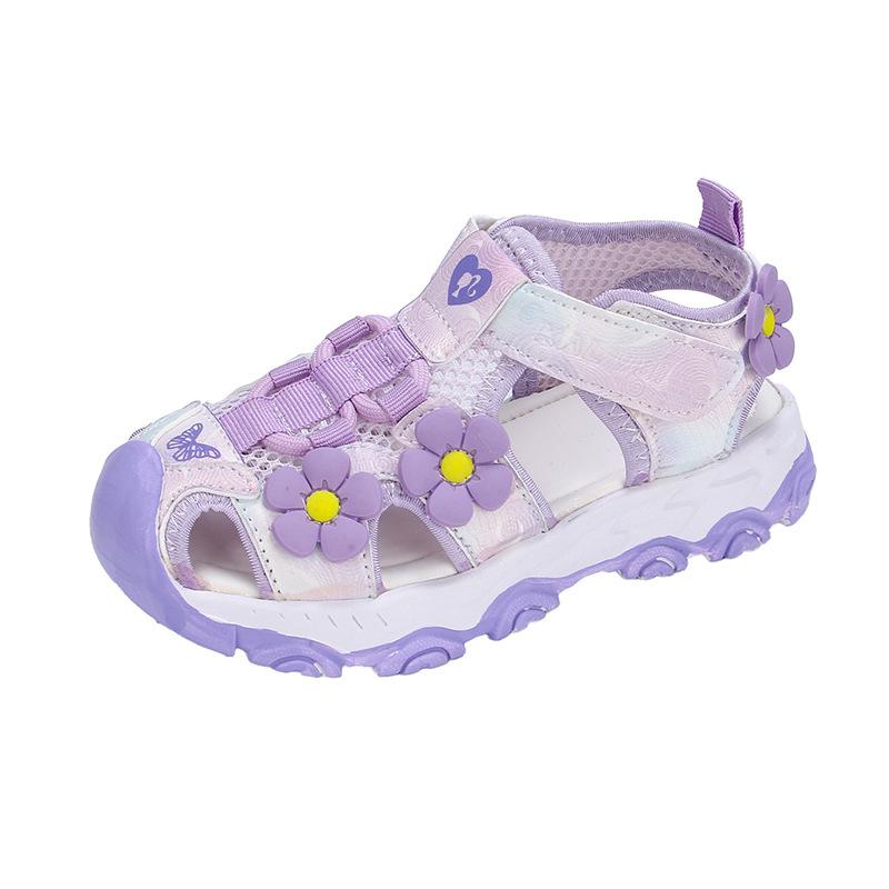 Girls Flower Butterfly Decor Closed Toe Velcro Non Slip Thick Sole Summer Beach Sandals 25