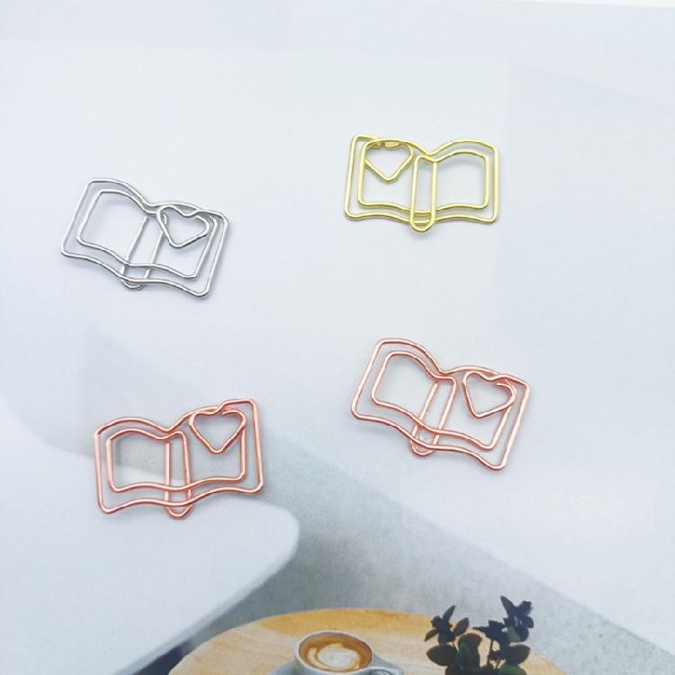 30Pcs Book Shape Paperclips Metal File Paper Clip Metal Bookmarks Clips for Display Hanging File Document Postcard