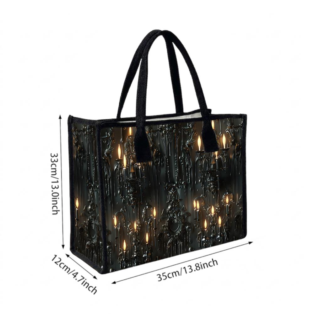 Gothic Candle Pattern Tote Bag Dark Style Daily Shoulder Bag