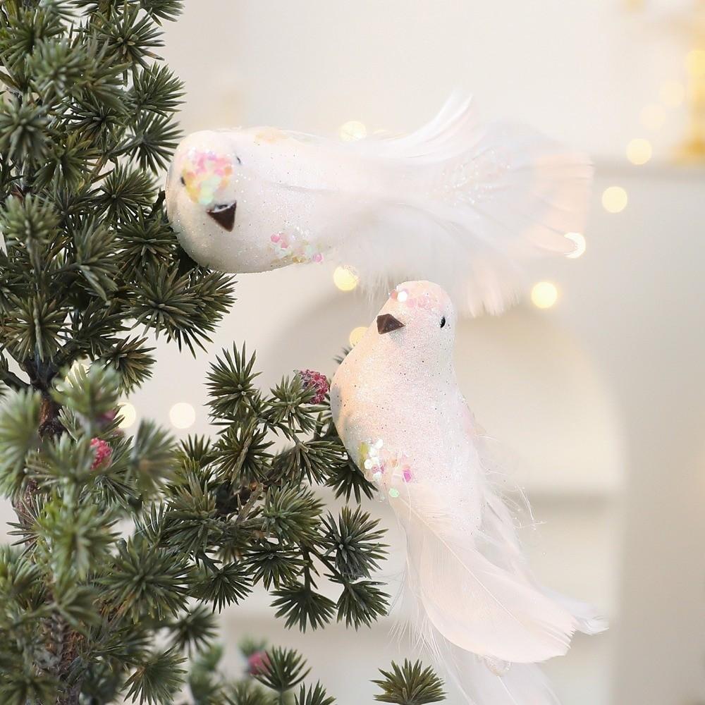 Realistic Christmas Tree Pendants White Doves Artificial Foam Birds  Party Decoration