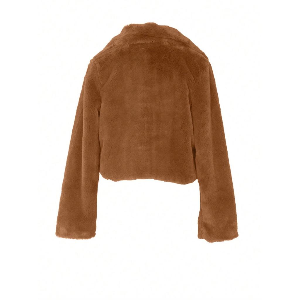 2025 Vegan Fur Cropped Jacket - Plush Faux Shearling Cardigan Coat W/ Oversized Fit, Lounge-to-Street Cocoon Coatigan for Winter