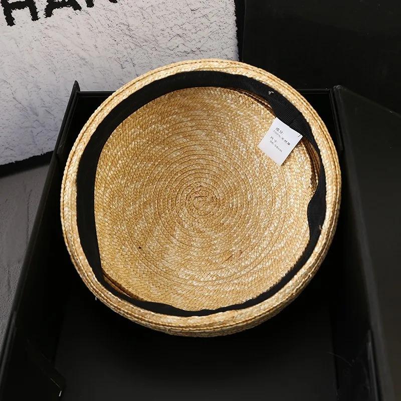 Ins 100% Natuurlijke Stro Pillbox Hoed Fedoras Dames Luxe Handgeweven Zonnehoed Concaaf Vorm Platte Bovenkant Strandhoed Kerk Derby Baret