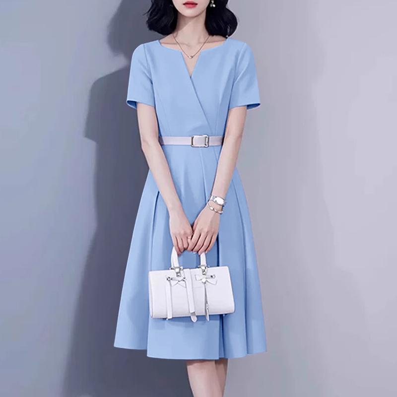 ZANZEA Women Summer V-Neck Solid Color Casual Short Sleeve Dress