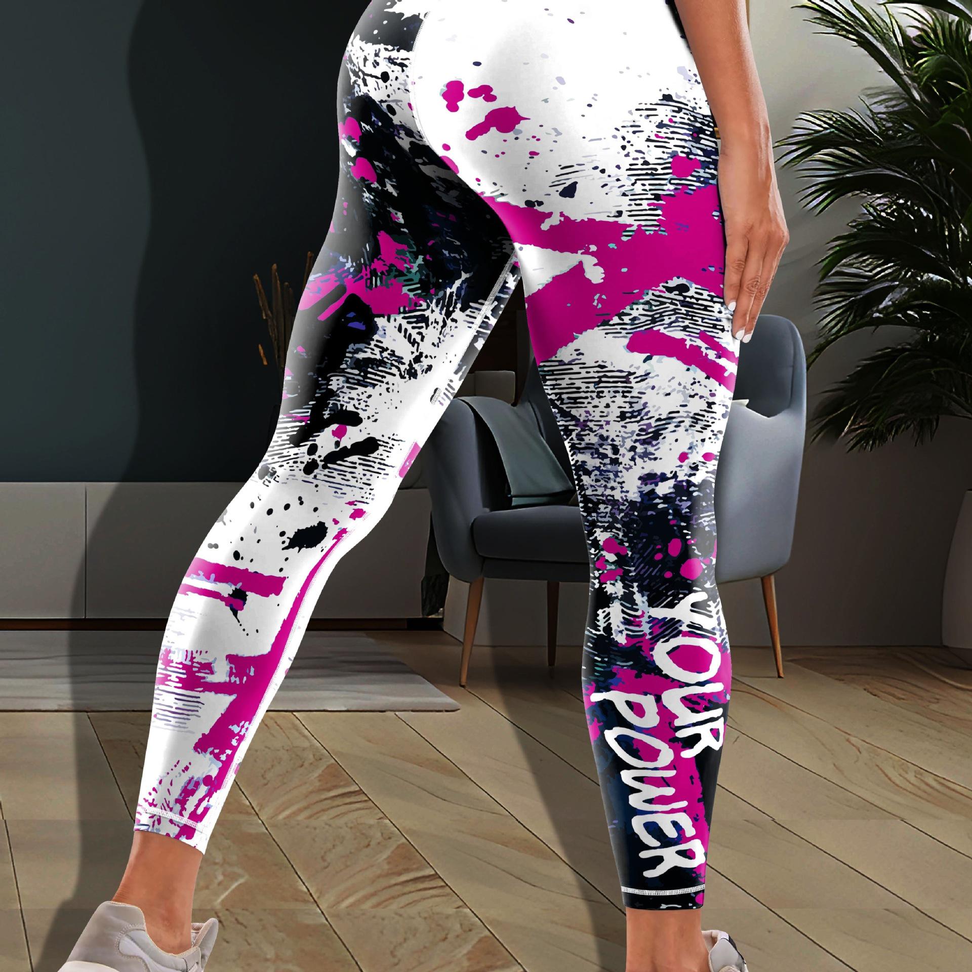 Stylish 3D Printed Fitness Leggings - European & American Trend Medium фуксия