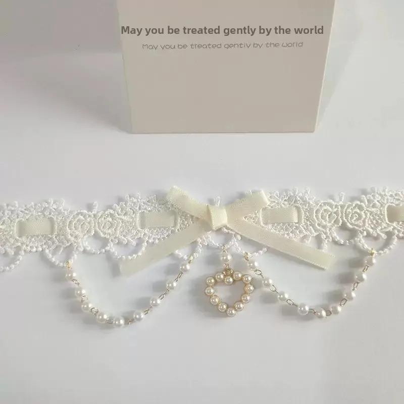 Long Black White Polka Dot Chokers Necklaces for Women Girls French Thin Soft Ribbon Neck Chain Party Formal Dress Accessories
