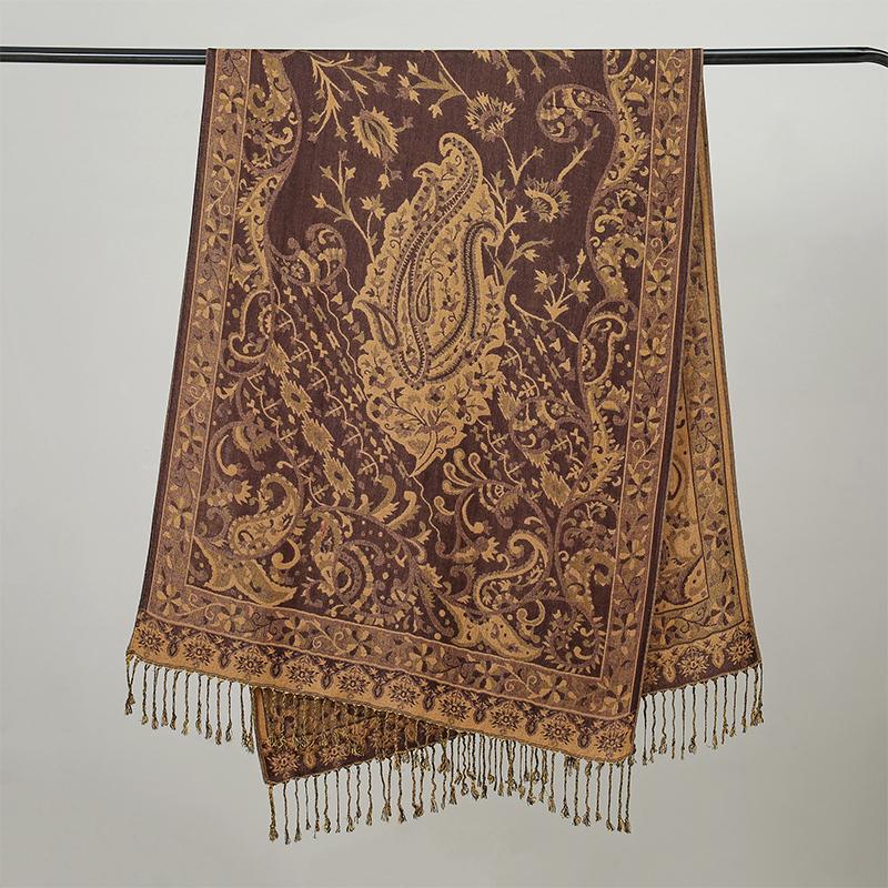 Bohemia Styles Women Scarf Retro Jacquard Thick Cashmere Tassel Shawl Winter Warm Neck Wrap Pashmina Floral Hijab
