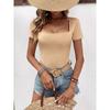 Solid Color Square Neck Short Sleeved Top Pure Color Square Collar Short Sleeve Tops Female