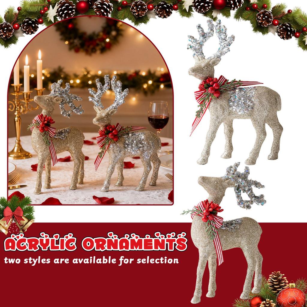 2pc Christmas Statues, Deer Figurine Decorations, Elk Sculptures, Lifelike Craft Statues, Christmas Elk Ornaments, Cabinet Decorative Figurines