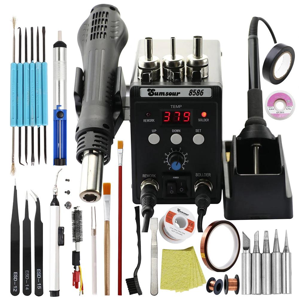 220V 2 in 1 Rework Soldering Station Digital Display SMD Hot Air Gun Solder Iron Portable Welding Desoldering Repair Tools